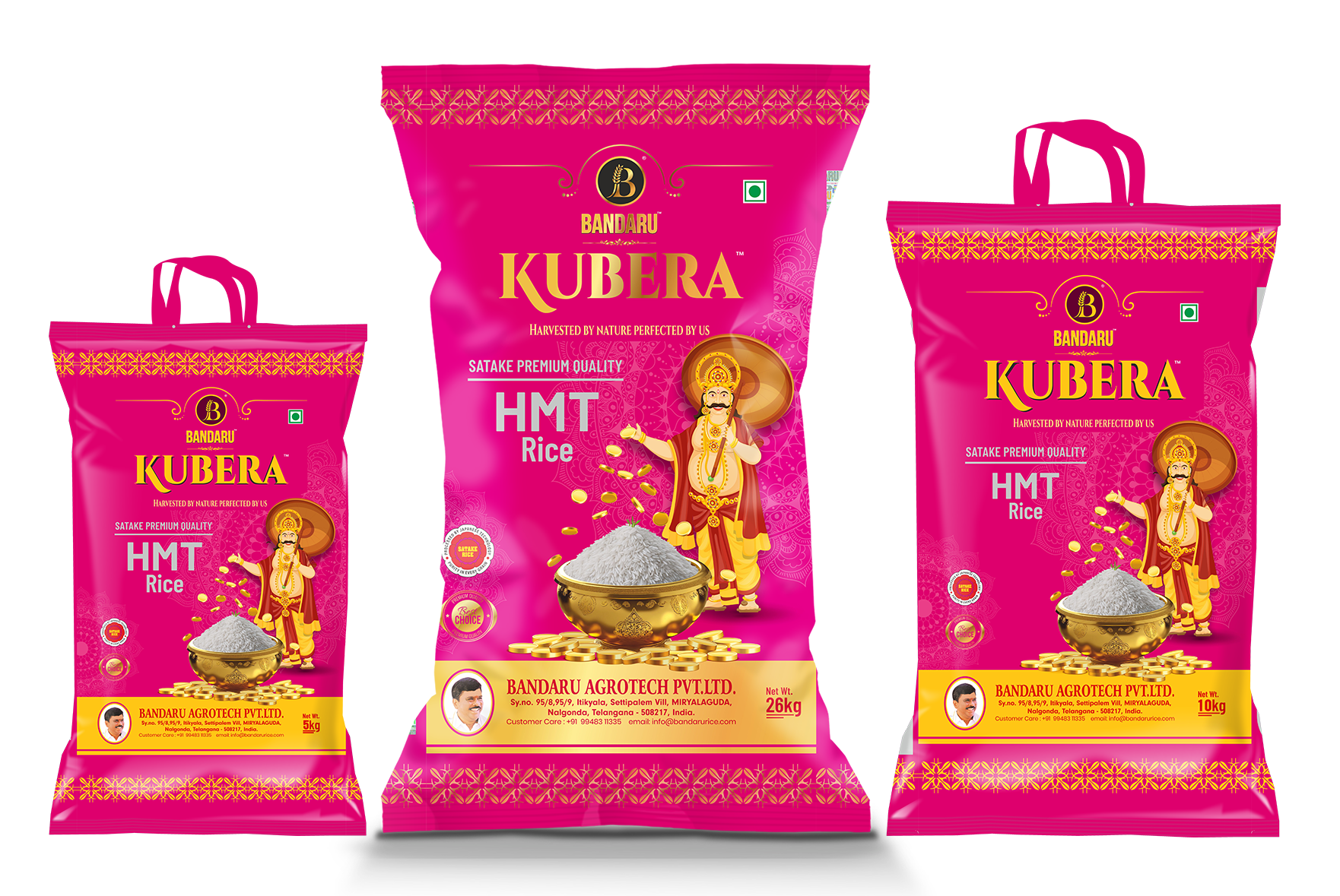 Kubera HMT Rice packs in 5 kg, 10 kg and 26 kg
